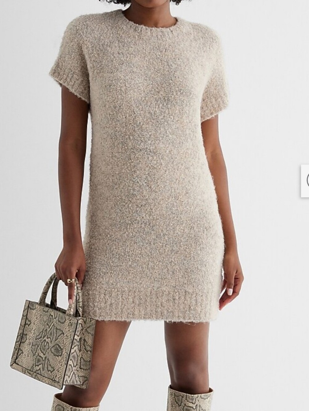 NWT Express Crew Neck  Mini Dress in Oatmeal Size S STRETCHY